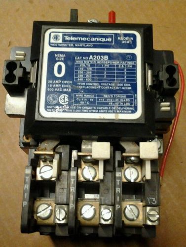 Telemecanique A203B 240VAC COIL 3 PHASE 20 AMPS MAX 600VAC MAX