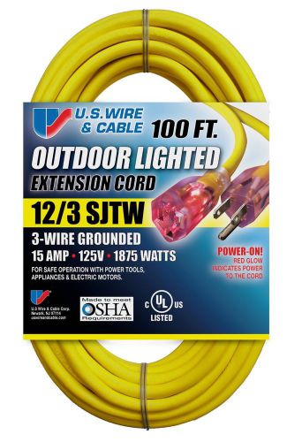 Contractor Extension Cord Heavy Lighted Construction Building 100 Feet Yellow