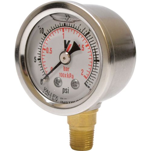 Valley Grade A Stem Mount 1 1/2in Glycerin Filled Gauge-0-30 PSI #0140GXB30