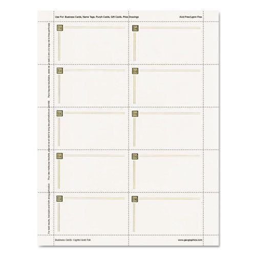 Capital Gold Design Business Cards, 3 1/2 x 2, 65 lb Stock, Ivory,150/Pack