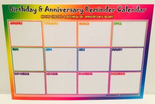 Birthday and Anniversary Reminder Calendar Laminated Sign Velcro Magnet  New