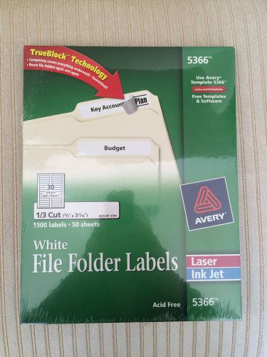 Avery Labels, File Folder 5366 Acid Free TrueBlock, Laser/Inkjet, White,1500