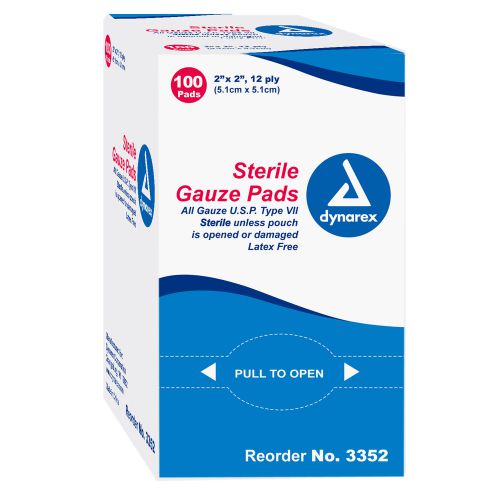 Dynarex 3352 gauze pad sterile 1&#039;s 2x2 12 ply 24/100 24 boxes of 100 for sale
