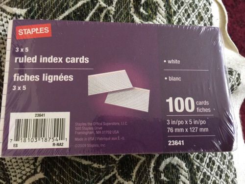 Sealed Staples 3 x 5 Ruled Index Cards White 100 Cards