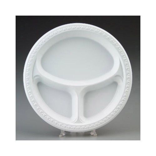 Chinet (125 Per Container) 10.25&#034; 3 Compartment Plastic Plates in White