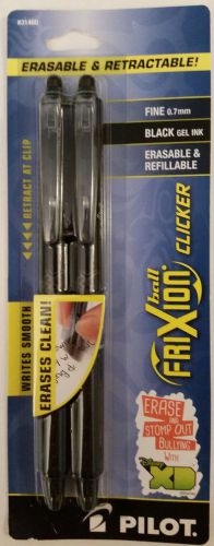 New Pilot FriXion Clicker Retractable Erasable Gel Pen Fine Point Black Ink 2Pak