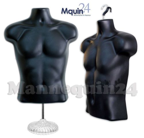 TORSO MANNEQUIN BODY FORM BLACK MALE w/ACRYLIC STAND+Hook for MEN&#039;s Pant Display