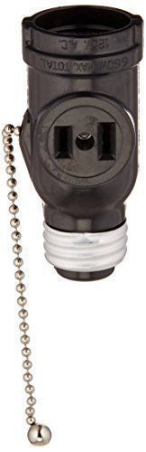 Leviton 1406 660 Watt, 125 Volt, Two Outlet With Pull Chain Socket Adapter Black