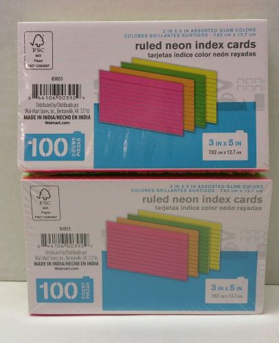 Ruled Neon Glow Index Cards 3 X 5 Assorted New 2 Packs 200 Total