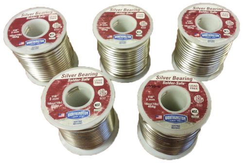 Worthington solder-safe solder .118inch dia. lead free silver bearing 5lb -new- for sale