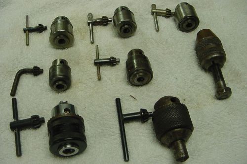 Vintage  Drill Chuck  and keys.Lot of 8 CHUCKS. JACOBS,RIDGID , WALKER TURNER. +