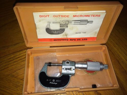 Mitutoyo #193-211 Mechanical Outside Micrometer 0-1&#034; Range, 0.0001&#034; Gradation