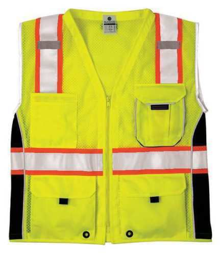 Ml kishigo 1513-l safety vest, black panels, lime, large for sale