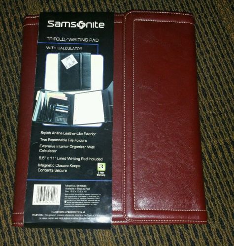 BRAND NEW Red Samsonite Tri-Fold Writing Pad With Calculator, 10 1/2&#034; x 12 1/2&#034;