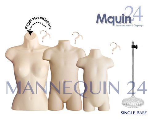 3 flesh mannequins- female, child &amp; toddler torso forms +1 stand +3 hangers for sale