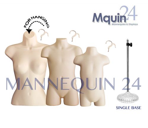 3 FLESH MANNEQUINS- FEMALE, CHILD &amp; TODDLER TORSO FORMS +1 STAND +3 HANGERS