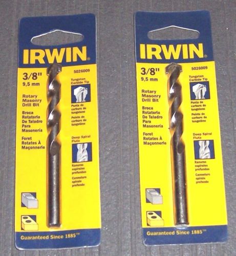 2 ea. Irwin 5026009 3/8&#034; X 4&#034; Rotary Masonry Carbide Tip Drill Bits
