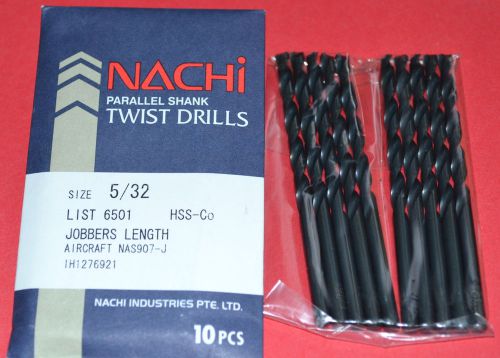 10 Pcs NACHI 5/32&#034; Jobbers Length - Aircraft style- Black Oxide HSS-Co  Drills