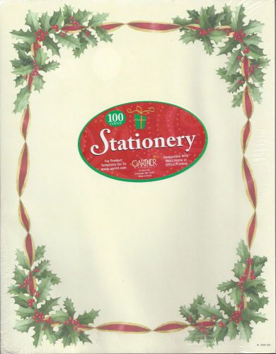 Gartner Letterhead stationary Christmas Holly &amp; Ribbons paper pkg 100 sheet New