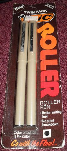 2 Bic Roller Rolling Ball Pen RO-2B Black Ink New/Old Stock Sealed