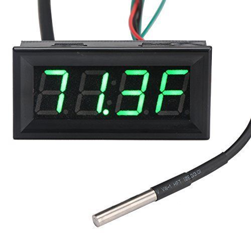 DROK® Fahrenheit °F Panel Thermometer DC 12V Voltmeter Temp/volt Gauge Green LED