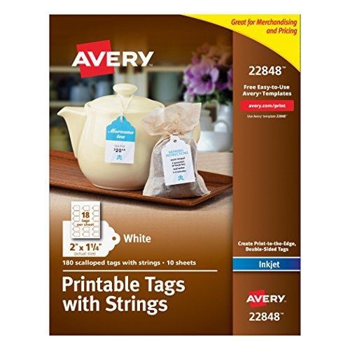 Avery printable tags with strings, scallop, 2 x 1.25 inches, pack of 180 (22848) for sale