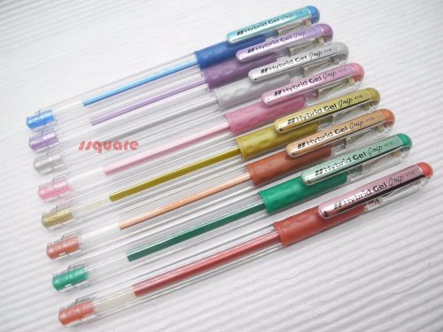 Pentel K118 Metallic Color Hybrid Gel Grip 0.8mm Roller Ball Pen, 8 Colors