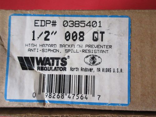 Watts  spill resistant pressure vacuum breaker nib  1/2&#034; 008qt , 008 qt for sale