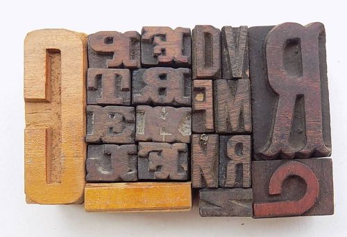 Letterpress Letter Wood Type Printers Block &#034;Lot Of 19&#034; Typography #bc-1119