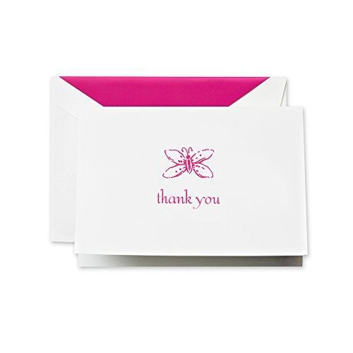 Crane &amp; co. raspberry butterfly thank you note (ct1414) for sale