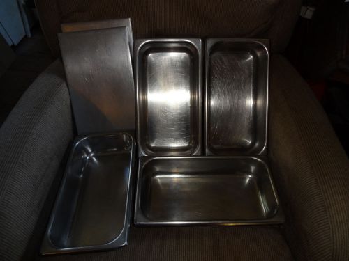 American Equipment 4 Hot/Cold Food Trays Pans Buffett Restaurant Stainless Steel