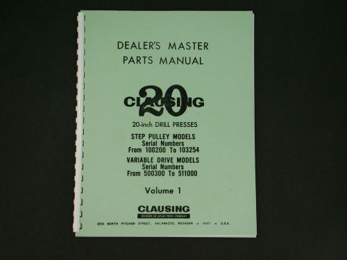 Clausing 20&#034; Drill Press 22S &amp; 22V Series Parts Manual  *41