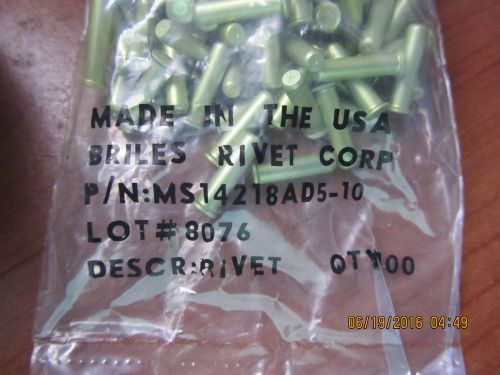 16,800 aircraft aluminum solid rivets nsn 5320-01-206-5086 mfr p/n ms14218ad5-10 for sale