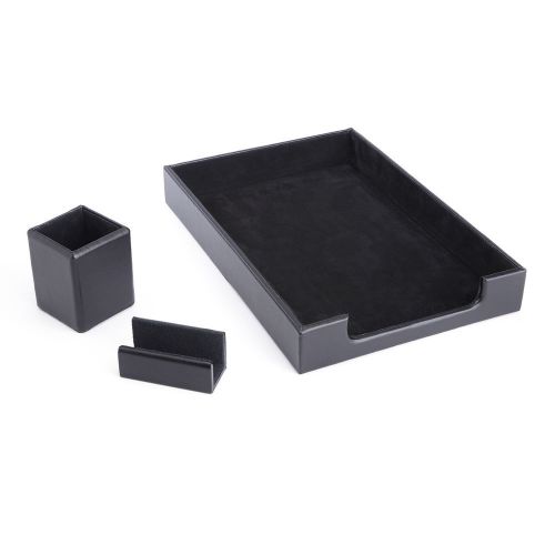 &#034;ROYCE Desk Organizer, Letter Tray and Business Card Holder, Genuine Suede&#034;