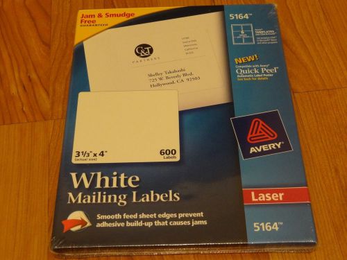 Avery 5164 Laser Shipping Labels 3-1/3 x 4&#034; White 600 Labels Bright AVE5164