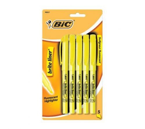 BIC America BIC Brite Liner Fluorescent Chisel Tip Highlighters, 5 Fluorescent