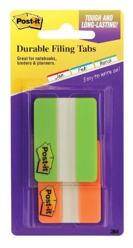 Post-it Tabs with On-the-Go-Dispenser, 2-Inch Solid, Green and Orange,