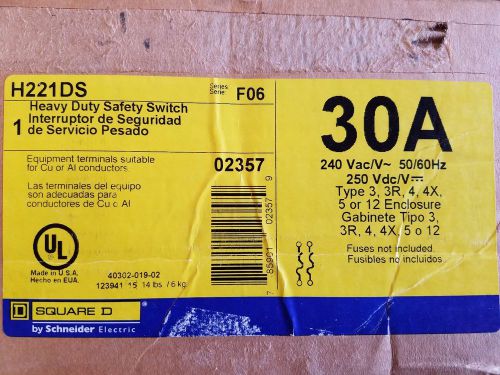 Square d heavy duty safety switch h221ds 240vac 30a for sale