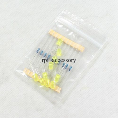 10 led + 10 resistor experiment kit for raspberry pi arduino mcu starter yellow for sale