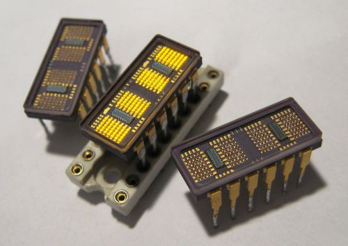 3x hewlett packard gold ceramic led displays vintage nixie tube era chip cpu for sale