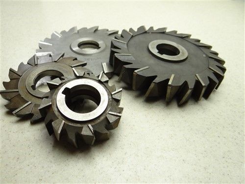 Lot of 4 staggard tooth milling cutters 3&#034; to 6&#034; w/ 1-1/4&#034; bore morse utd. co. for sale