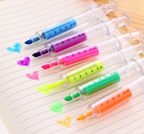 Fluorescent Needle Syringe Highlighter Pen Writer Office Student Stationery