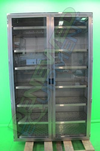 Stainless steel medical lab cabinet with adjustable vented shelves &amp; glass doors for sale
