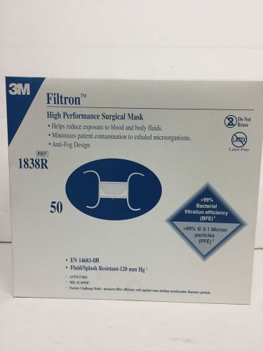 3M Filtron High Performance Surgical Mask BOX OF 50 1838R Fluid Resistant