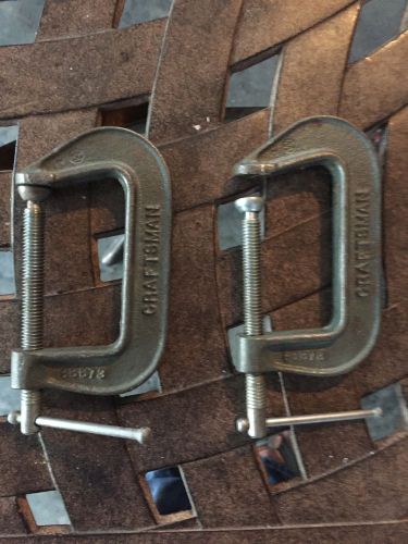 LOT OF 2 CRAFTSMAN TOOLS 3&#034; C CLAMPS NO. 66673 MADE IN USA &#034;C&#034; CLAMPS MALLEABLE
