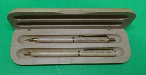Pen &amp; Pencil Wood Grain set Finish in Wood Case with &#034;Operation Klamath Spirit&#034;