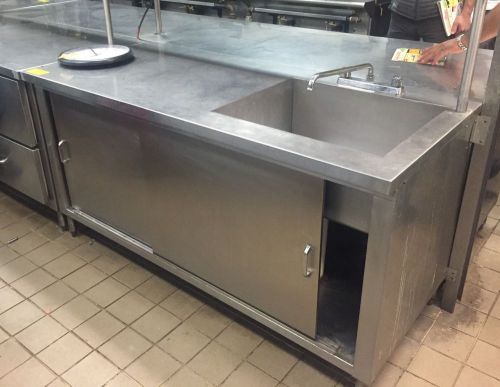 Stainless Steel Work Table Cabinet Sliding Doors With Right Sink 66.5&#034; X 30&#034;