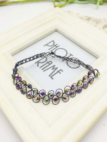 Henna Elastic Choker Necklace Tattoo Black Stretch Retro Crystal diamond