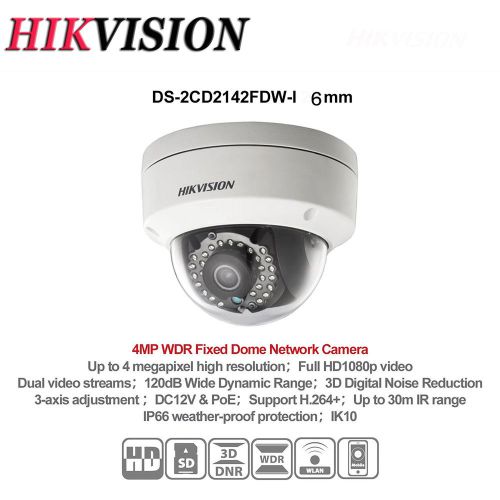 Hikvision DS-2CD2142FWD-I IP Camera 4MP POE IP66 CCTV SD 6mm [English Version]