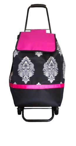 grocery folding shopping cart with bag carry on color black &amp; pink
